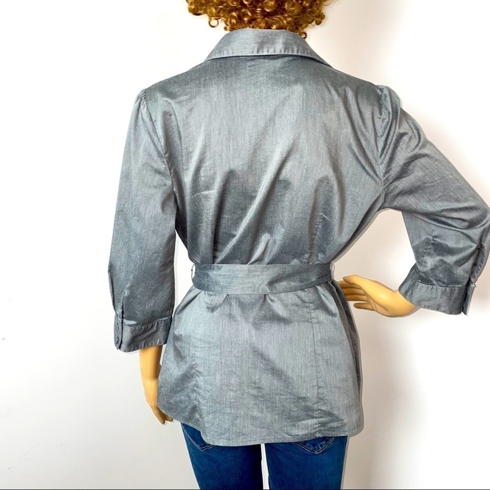 East 5th Collared Wrap Blouse – Gray, Size Medium - Picture 4 of 11